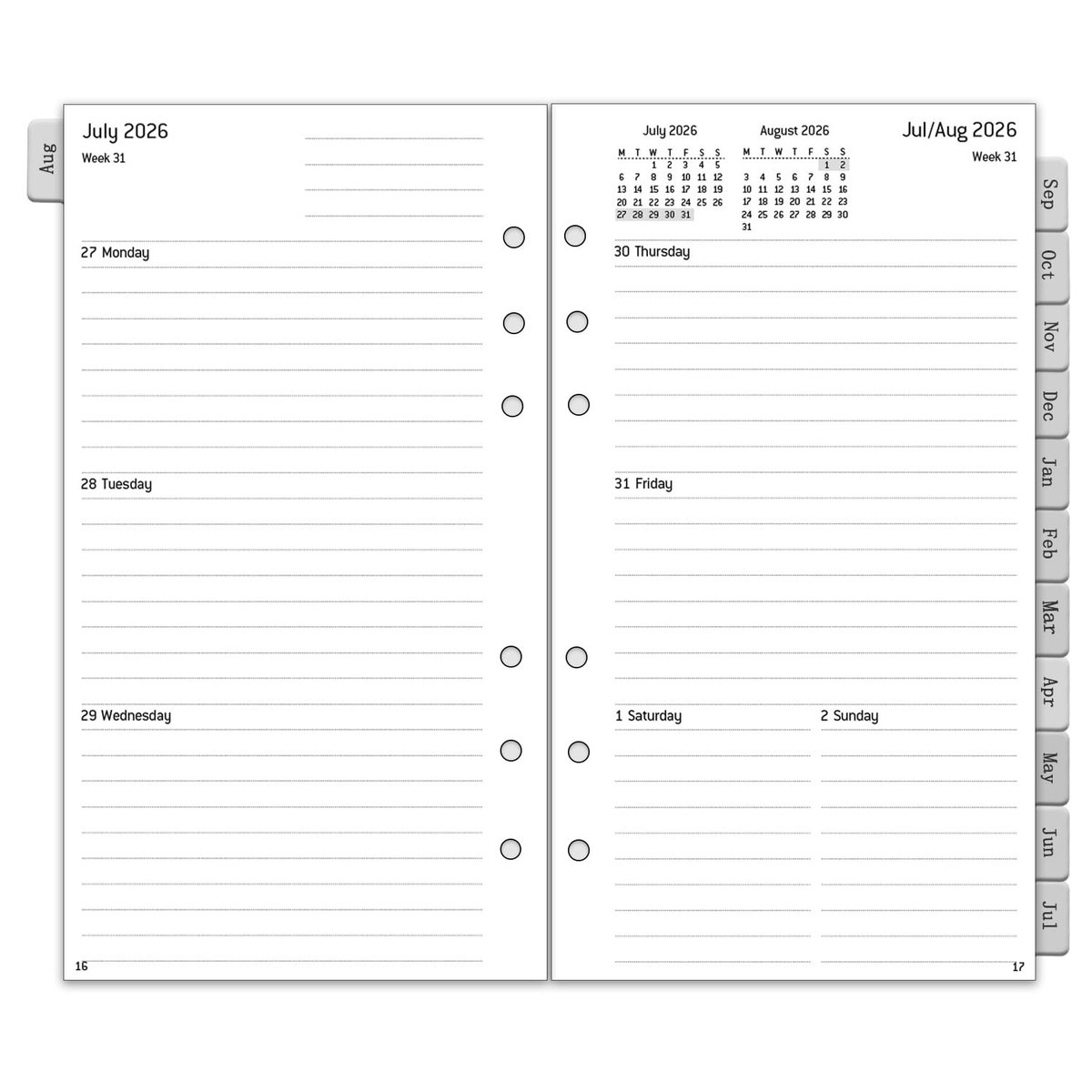 SolidKeus - A6 Weekplanner Inlay Bladen voor 2026-2027
