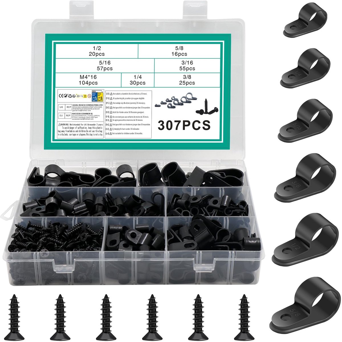 SolidKeus - 307 Stuks P Clips Assortiment voor Kabelbeheer