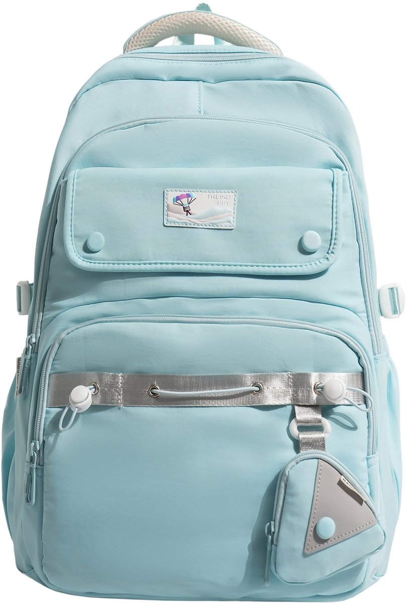 Meisjes Rugzak voor School – Grote Schoolrugzak met Veel Vakken – Nylon Rugzak met Klein Tasje – 42 × 32 × 14 cm – Voor A4, Tablet en Paraplu – Blauw