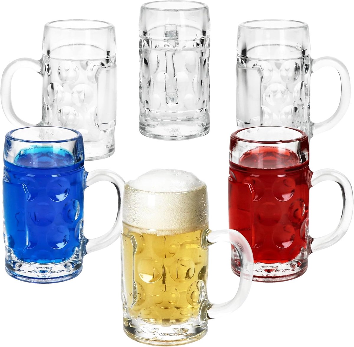 Set van 6 mini-maatbeker borrelglaasjes I 40 ml, 4 cl geijkt I 6 personen I shotglas met mini-schild, handvat en reliëf, prikjes voor wodka, tequila, likeur enz.