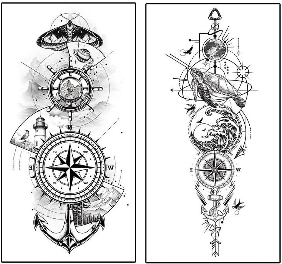 Tijdelijke golf tattoo scheepanker compass T215 230