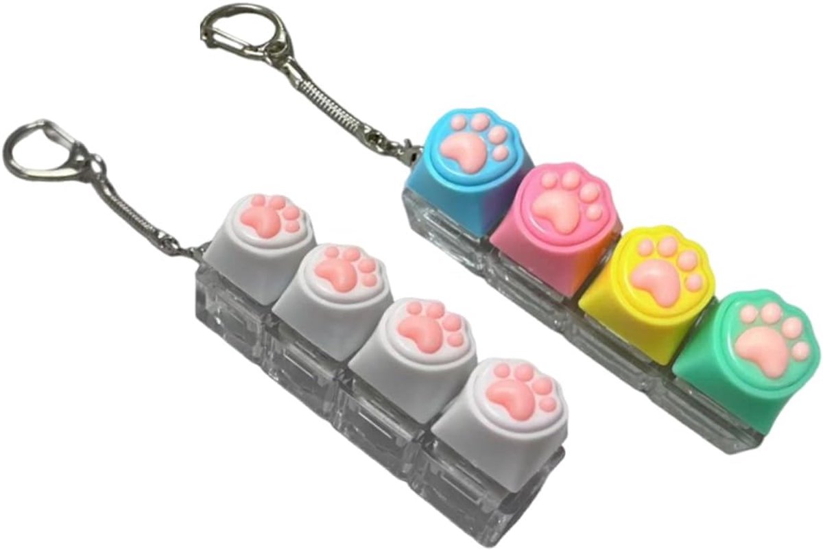 2 stuks anti-stress toetsenbord, fidget-toetsenbord, sleutelhanger, decompressieknop, kattenpoot, ontcomprimeren en tijd doorbrengen, speelgoed met klikdop