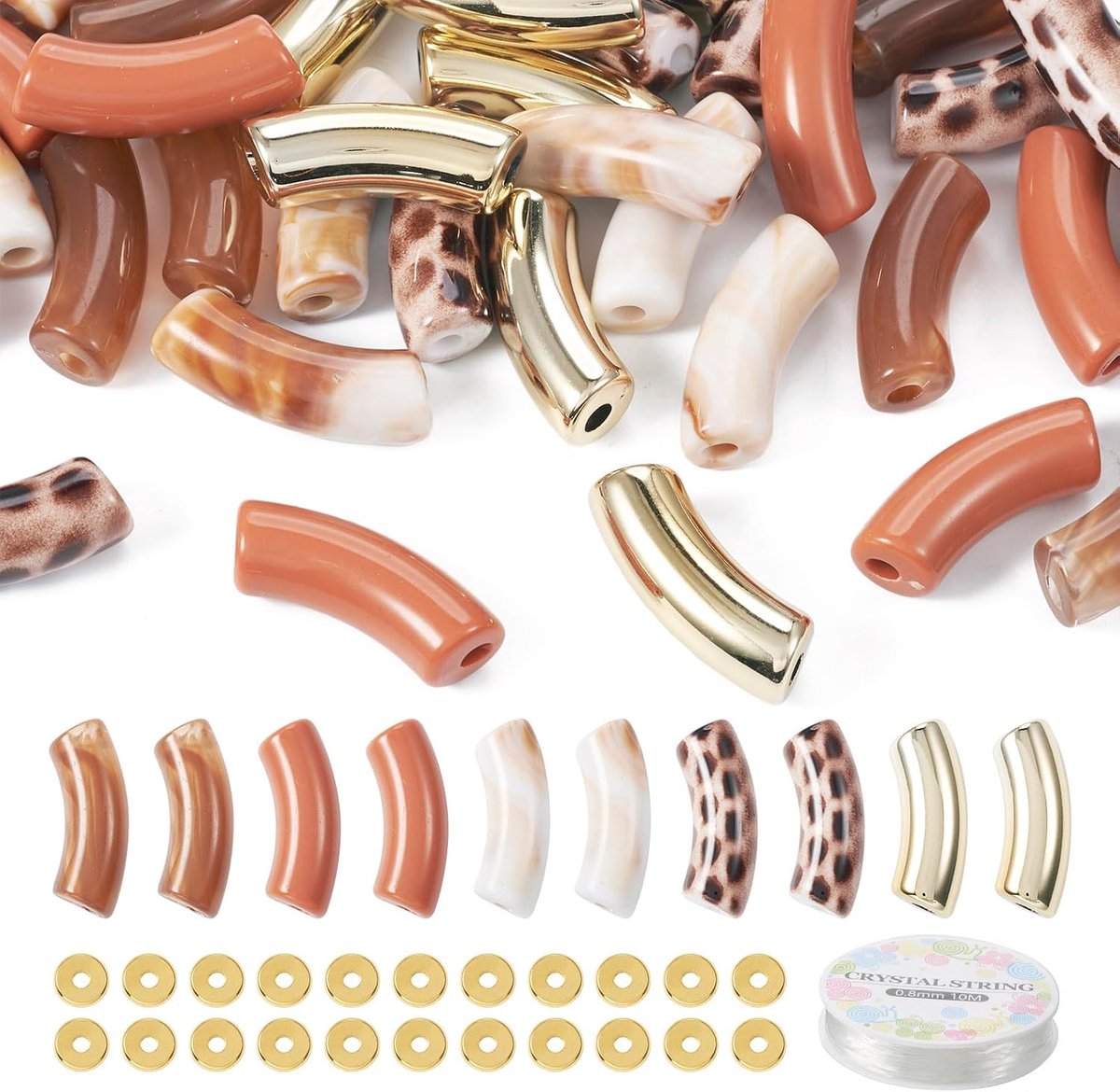 Kralen gebogen noedels dia kraal lange bamboe spacer met 30 stuks messing schijf kralen & 1 rol elastische draad voor sieraden maken