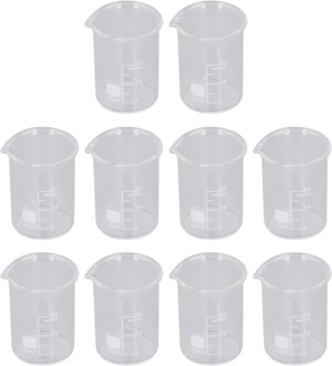 Bekerset, 10 stuks 25 ml Boro glazen bekers met schaal borosilicaat experiment maatbeker voor laboratoria klaslokalen thuis keuken lab vloeistoffen
