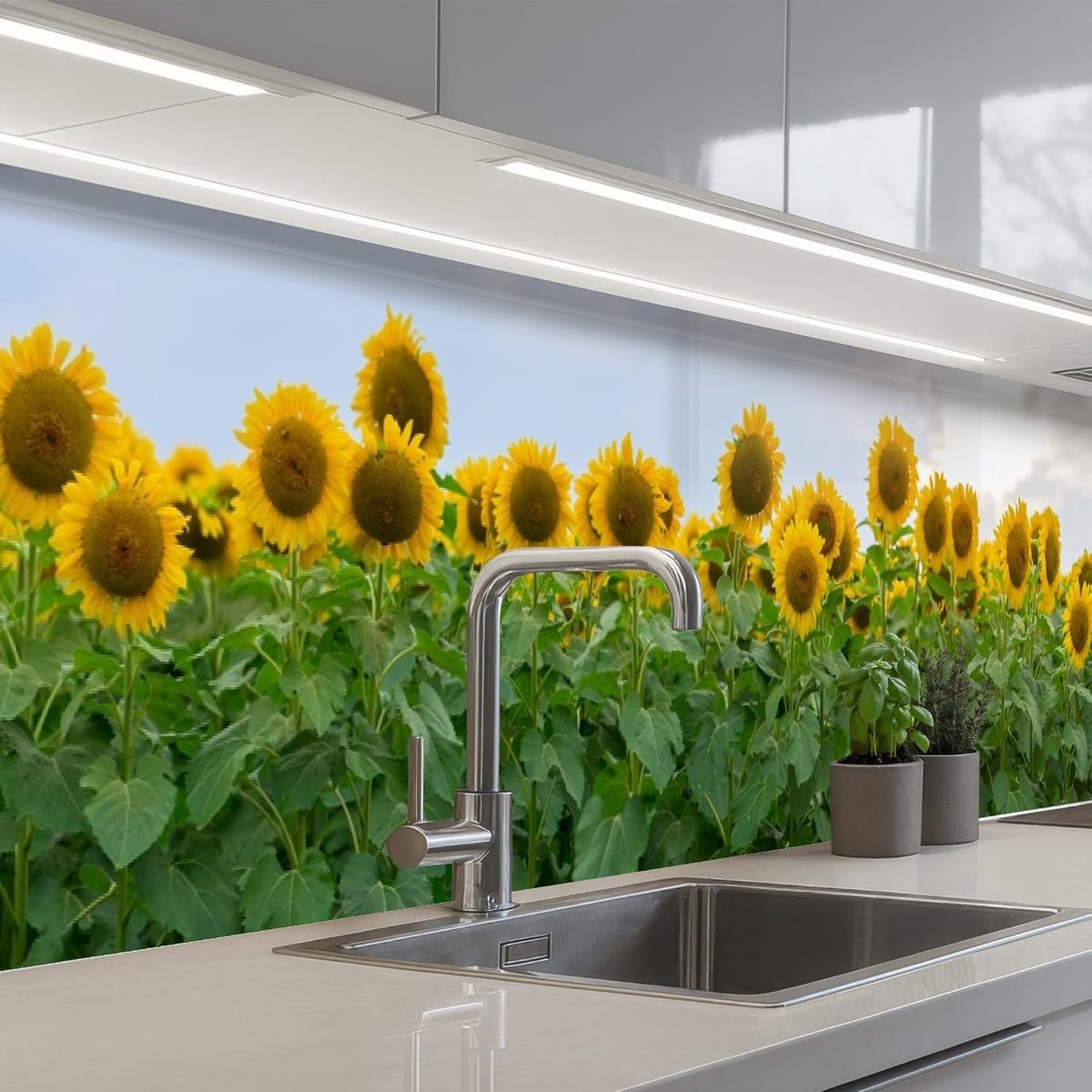 Keukenachterwand 60x300 cm zelfklevend keuken decoratie accessories home kitchen spatscherm Zonnebloemen - Geel - Natuur
