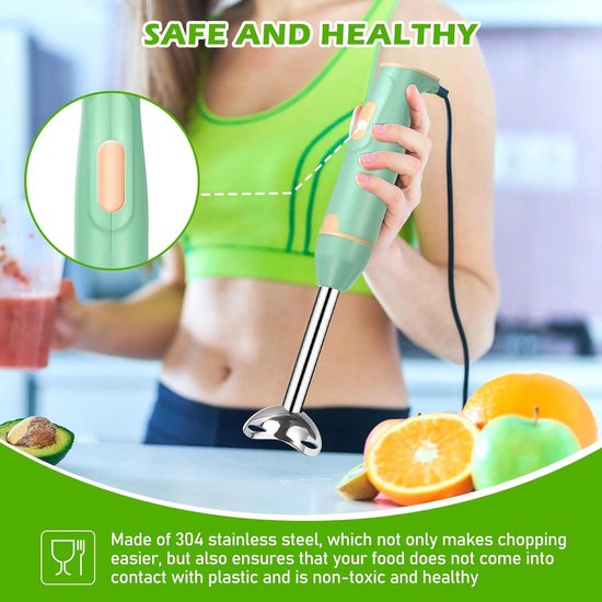 Elektrische staafmixer, 400 W pureerstaaf, snelheden roerstaaf, roestvrij staal voor babyvoeding, soep, smoothies, puree, saus handblender — afbeelding 3