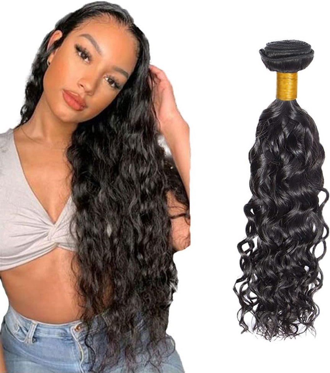32 Inch #1B Natural Black Color Water Wave Echt haar pruik Bundles Human Hair Extensions Unprocessed Brazilian Virgin Menselijk haar Bundles Soft and Silky For Women