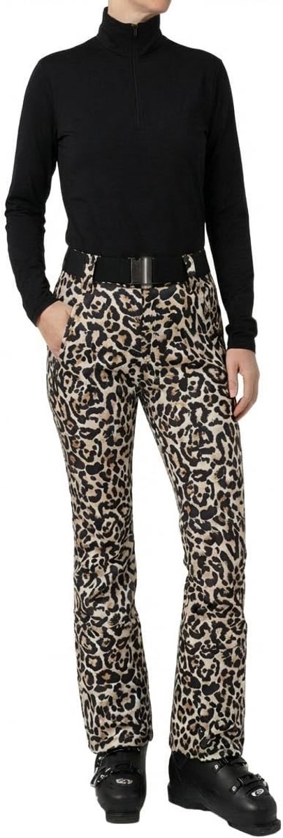Softshell-skibroek voor dames, luipaardprint, water- en winddicht, ademend, gevoerd, stijlvolle skibroek met panthermpatroon