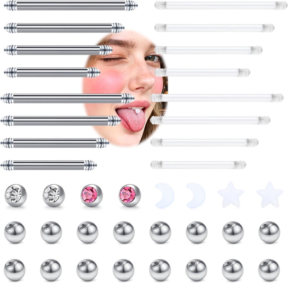 40 stuks 14G tepelpiercing tongpiercing roestvrij staal rechte barbells piercing sieraden korte lange staaf zilver goud brugpiercing voor vrouwen mannen 12 mm 14 mm 16 mm 18 mm lengte
