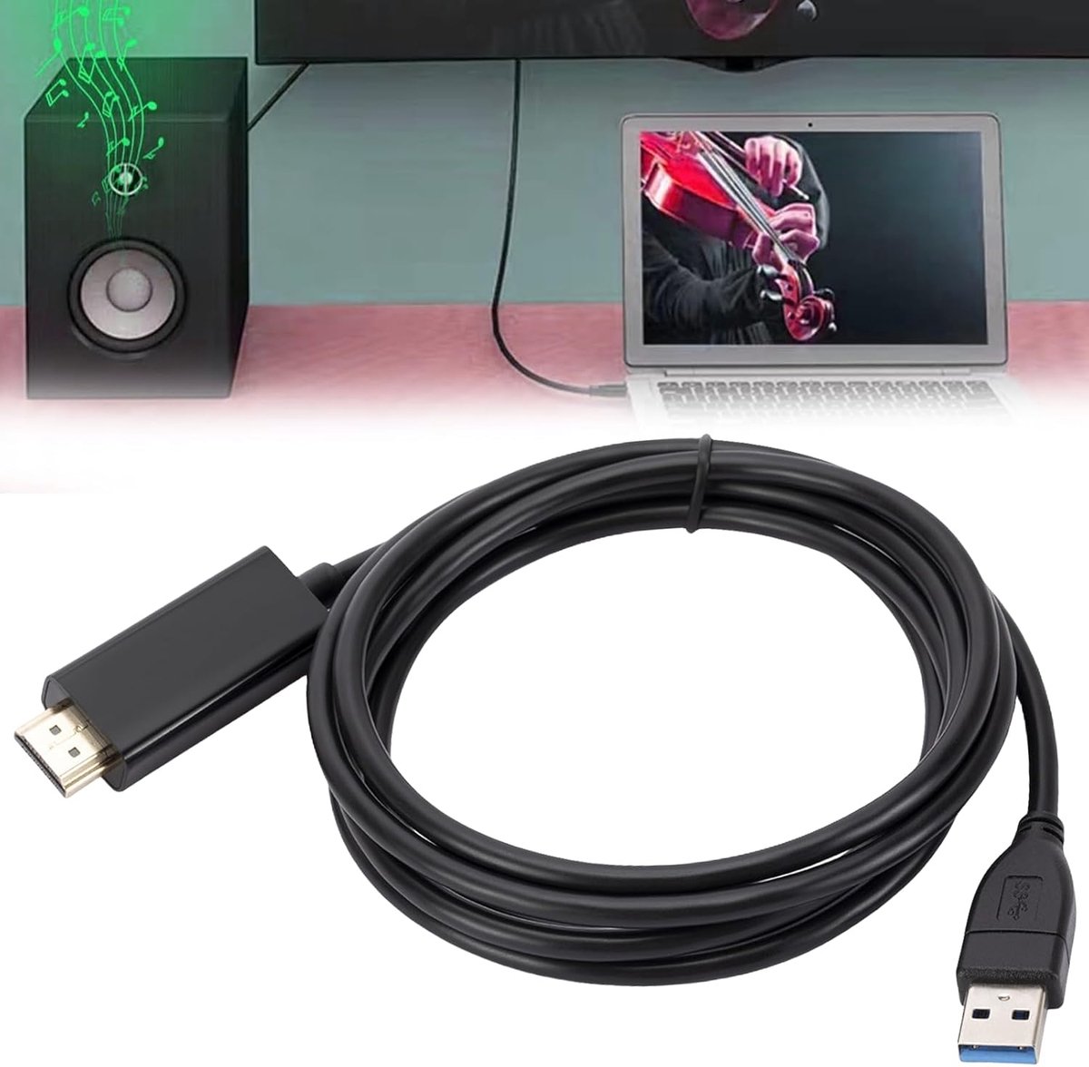 Naar HDMI-adapter: 1,8 m USB 3.0/2.0 naar HDMI adapterkabel, HDMI-kabel, 1080P stekkerkabel, projector video monitor kabel, voor pc, laptop HDTV TV, compatibel met Windows