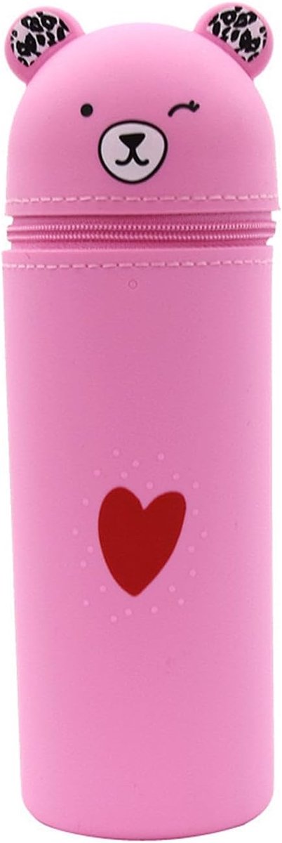 Leuke briefpapier doos, liefde beer potlood zakje, beer etui, 2 in 1 zachte siliconen zak, rechtop briefpapier doos, dier pen houder, pennenhouder potlood etui voor meisjes, jongens, roze