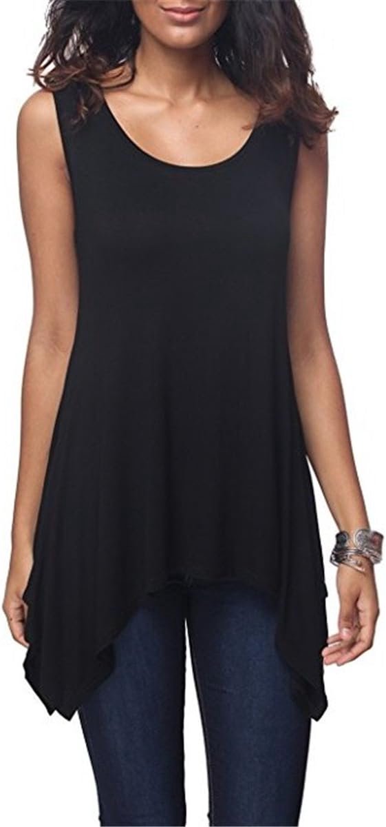 Dames vrouwen T-shirts bovenstuk blouses tops tuniek tunieken longshirt lang basic rugvrij mouwloos asymmetrisch katoen zomer dagelijks casual losse casual stretch S-3XL
