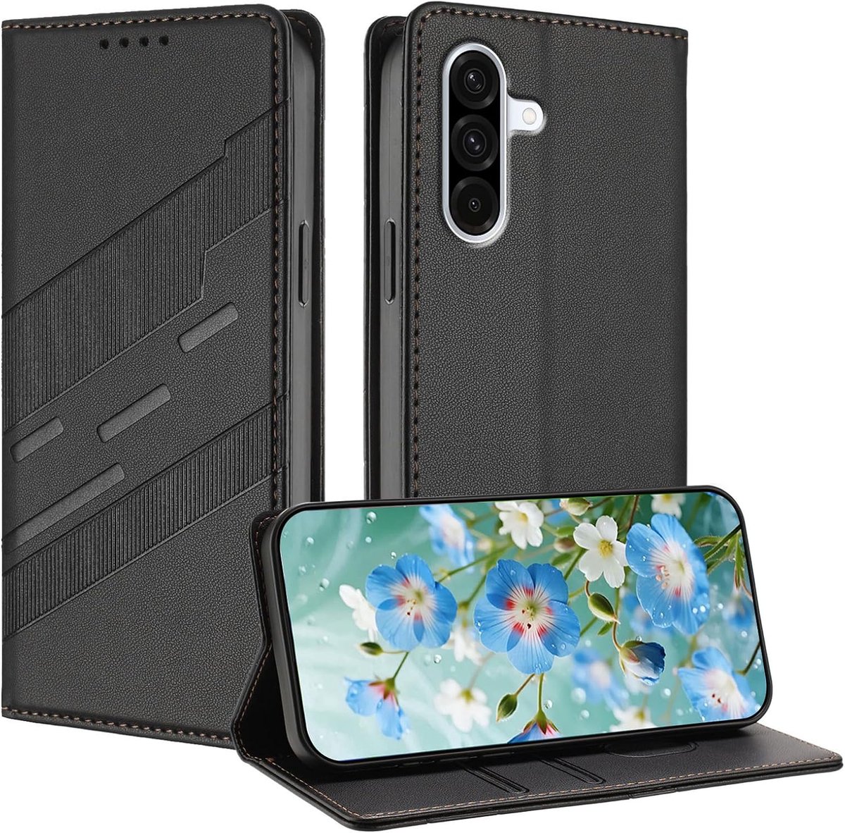 Magnetisch foliohoesje voor Samsung Galaxy A57, premium PU/TPU lederen schokbestendige portemonnee-hoes, met standaard en kaartsleuf, zwart
