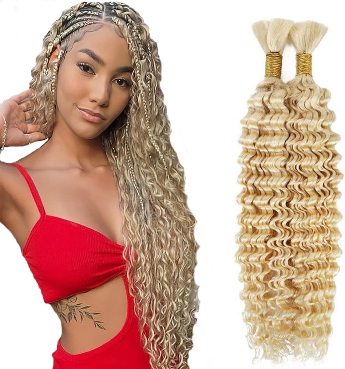 Braiding Hair for Boho Braids #613 Light Blonde Color Deep Wave Verlenging Van Menselijk Haar Bulk Human Hair Knotless 50g Per Bundle Totaling 100g 20 20 Inch