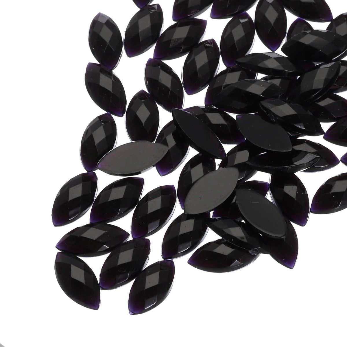 Strassteentjes van acryl, 100 stuks, 7 mm x 15 mm, paardenogen, voor knutselen, gezichtsbeschildering, sieraden maken, zwart