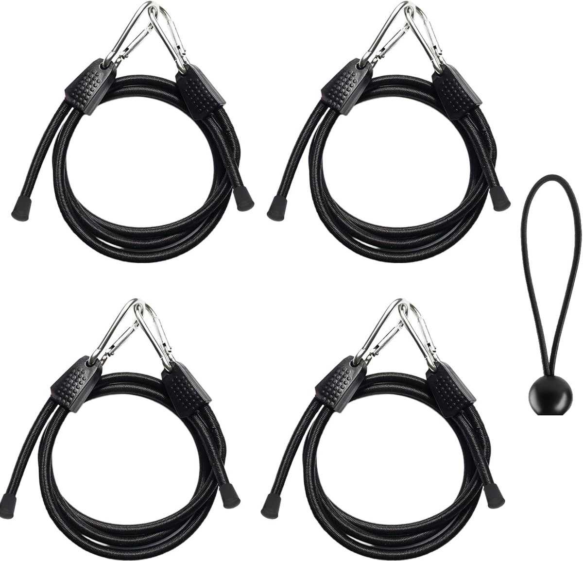 Elastiek met haken, verstelbare lengte, 1 m breedte, 8,5 mm, elastisch touw, set van 4, uitgerust met D-vormige karabijnhaak, zeer sterke aluminiumlegeringshaak