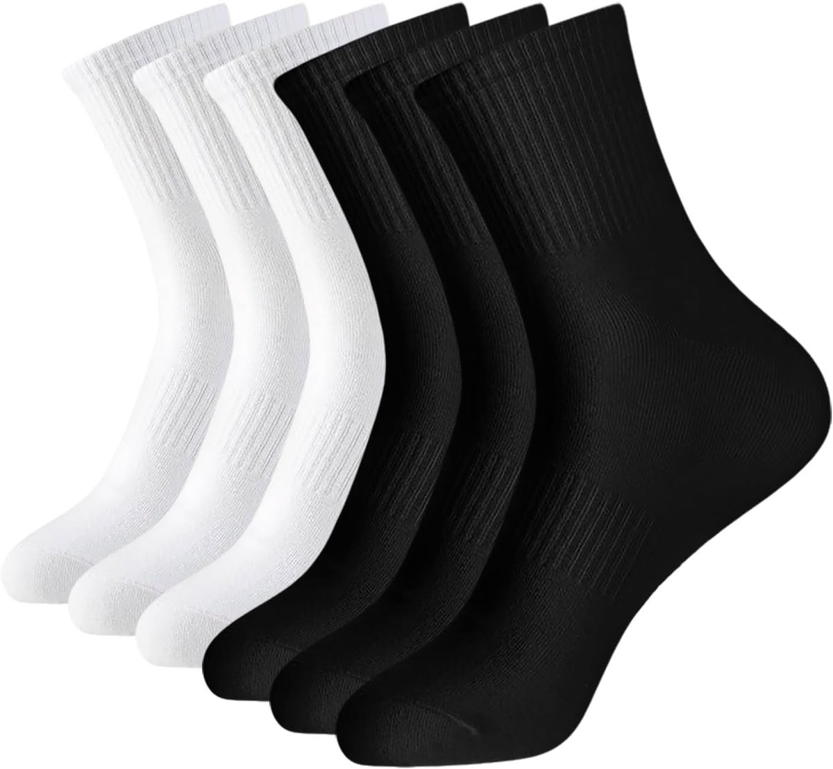 Crew-sokken, EU 39-42, zachte ademende sportsokken voor mannen en vrouwen, ronde sokken voor outdoor, tennis, wandelen, hardlopen, trainer, zwart en wit