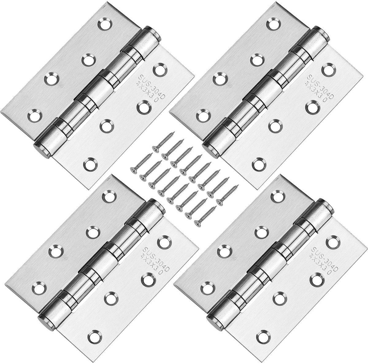 SolidKeus - 4 Pack 304 RVS Scharnieren voor Zware Deuren met 16 Schroeven
