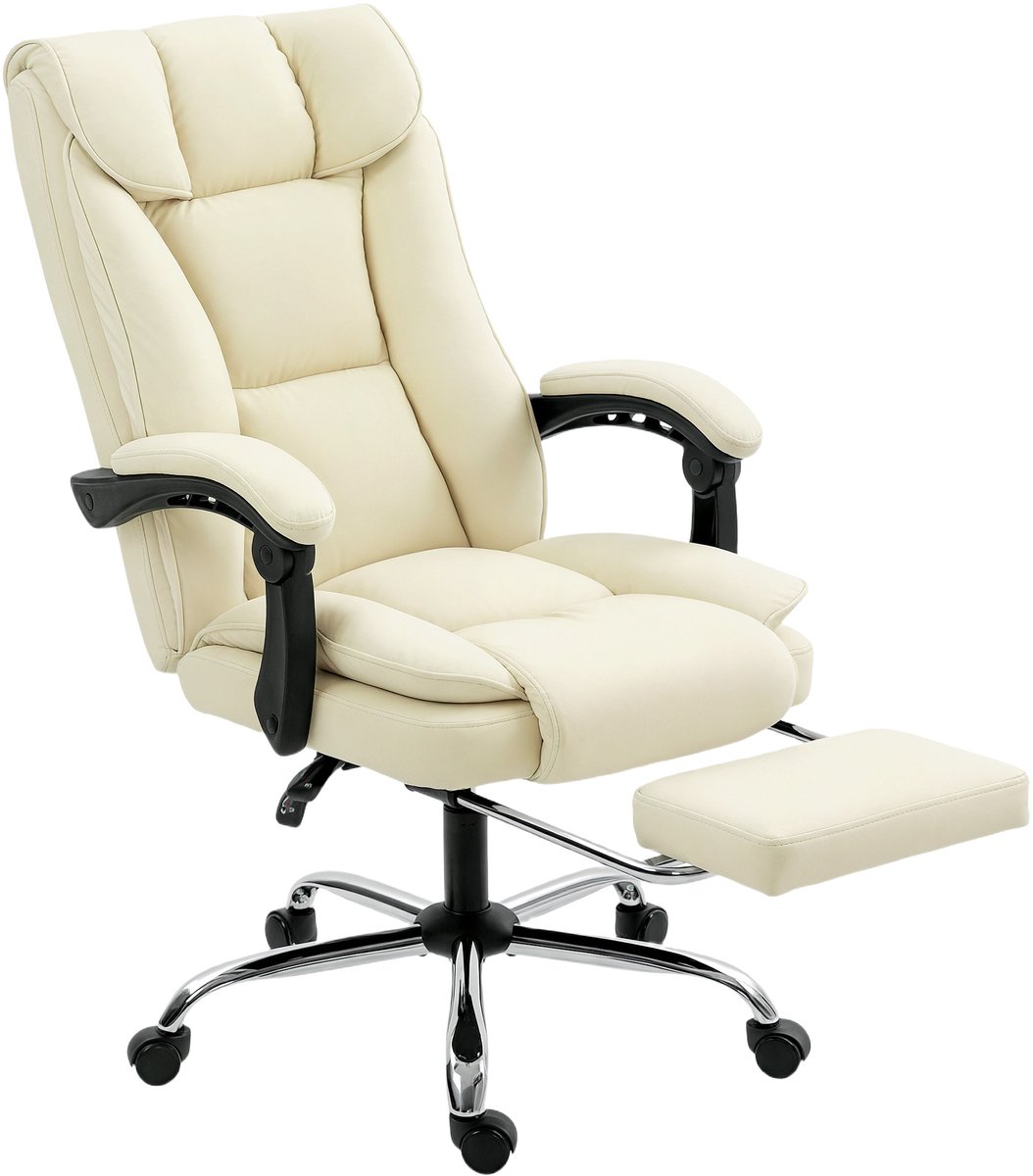 Beige 66x72x113-121cm Ergonomische Bureaustoel Met Voetensteun, Verstelbare Rugleuning Tot 155°, 360° Draaibare Kantoorstoel Met Wielen, Hoge Rugleuning, Verstelbare Zithoogte, Bureaustoel Voor Thuiswerk En Kantoor