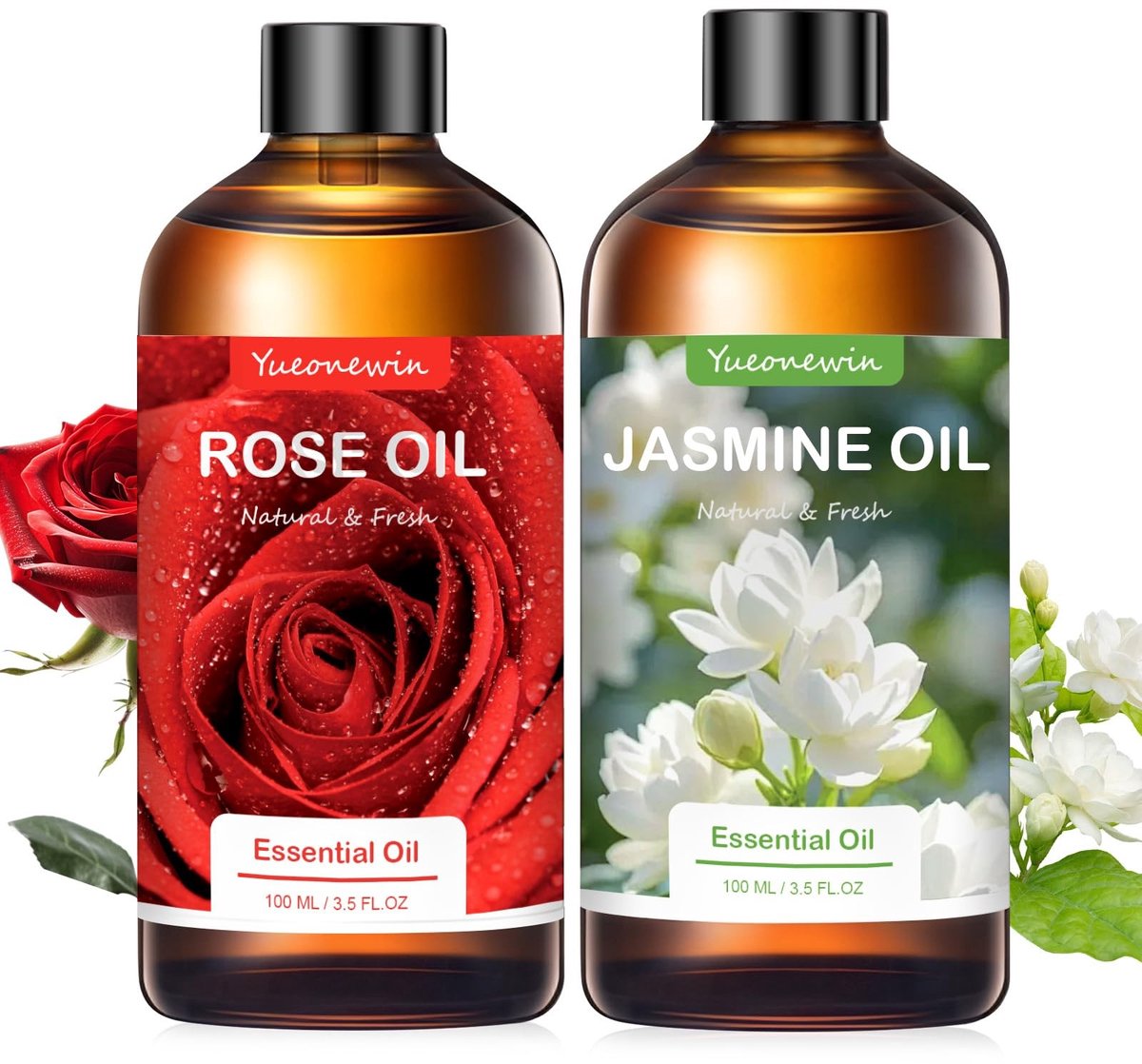 SolidKeus - Set van 2 Etherische Oliën Jasmijn en Rozen voor Aromatherapie