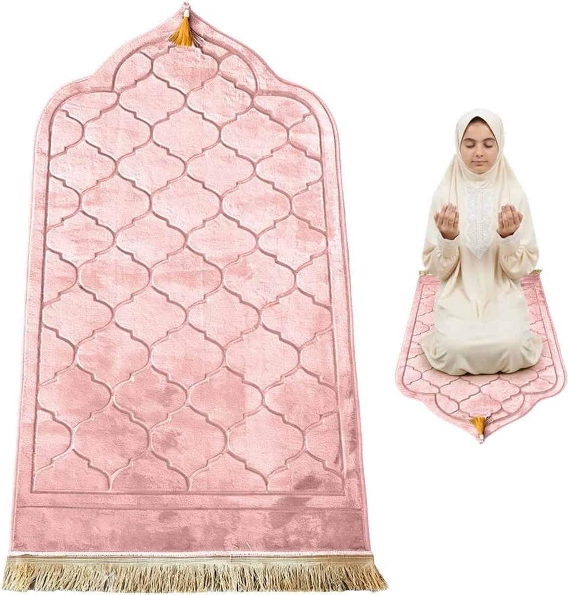 Gewatteerd gebedstapijt in Turkse stijl voor comfort, stijl en spiritualiteit (roze)