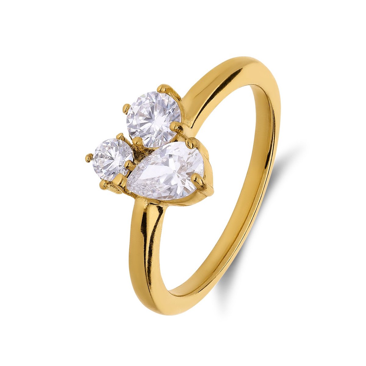Lucardi Dames Stainless steel ring met zirkonia voor dames - Ring - Staal - Goudkleurig - 20 / 63 mm