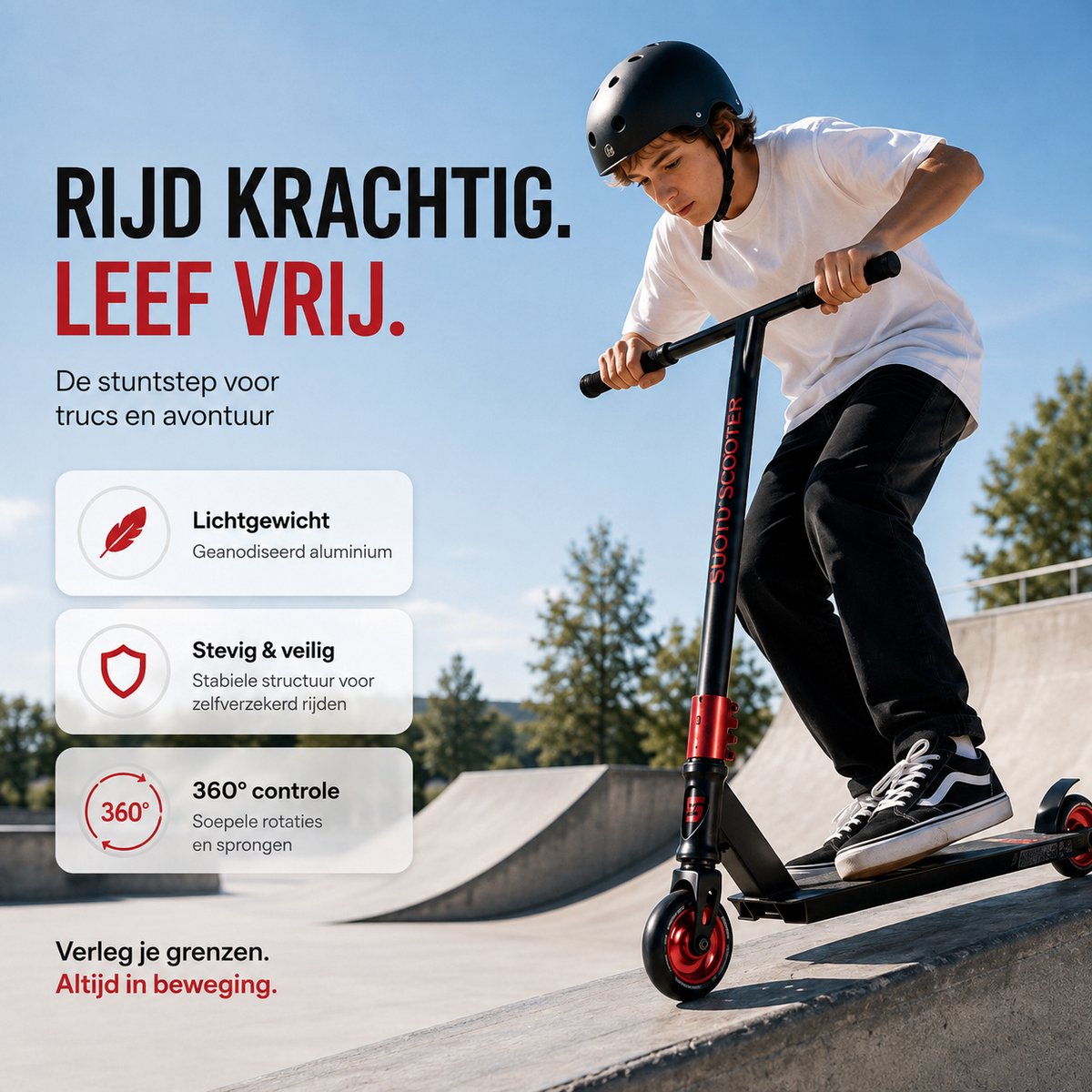 Suotu Stuntstep - Step - Kinderstep - Speelgoed Jongens/Meisjes - Maximale stuurhoogte: 78 cm - Aluminium - Buitenspeelgoed - Zwart/Rood — afbeelding 8