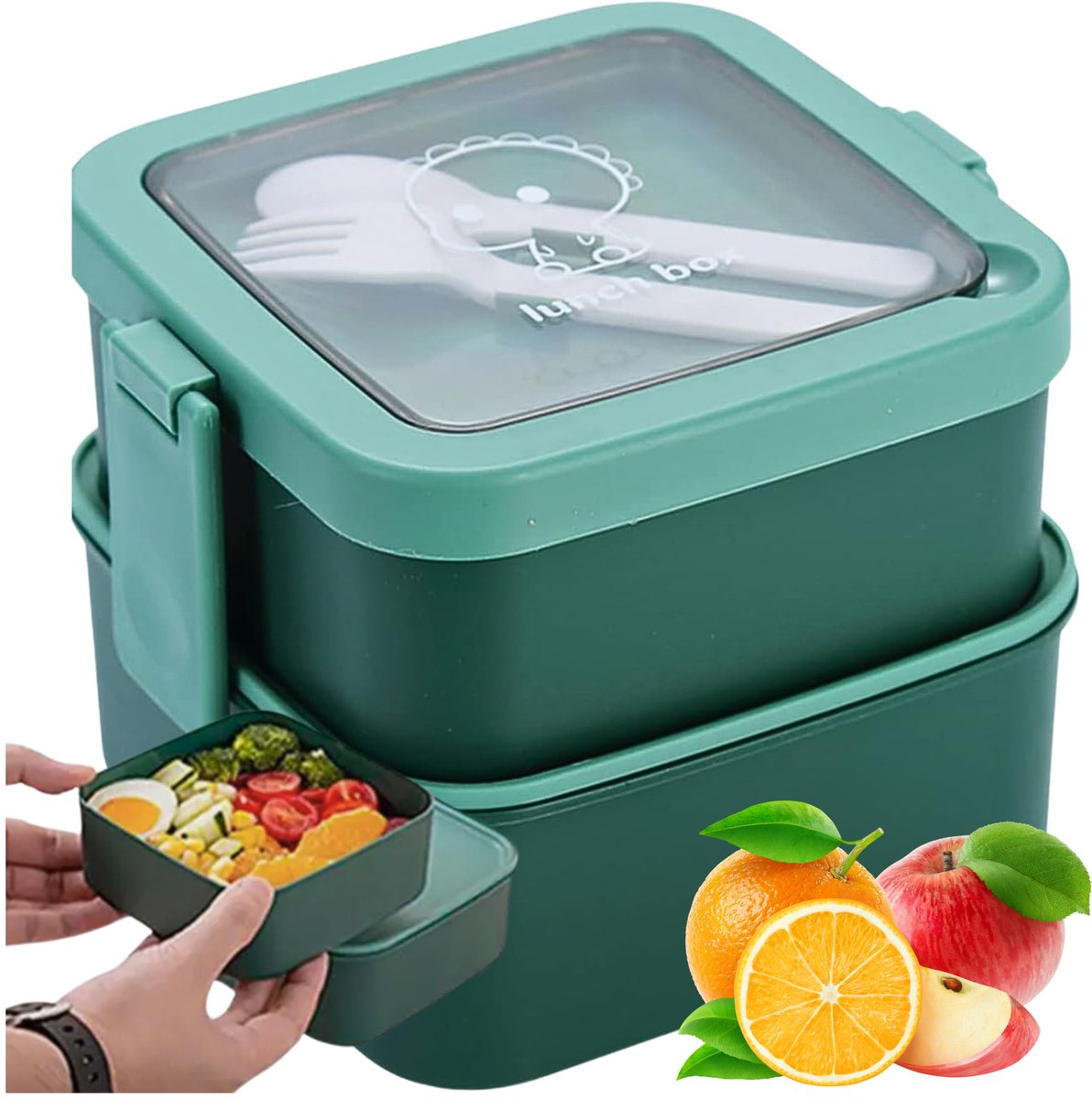 Luxe Lunchbox met Bestek - Groen - 1500 ml