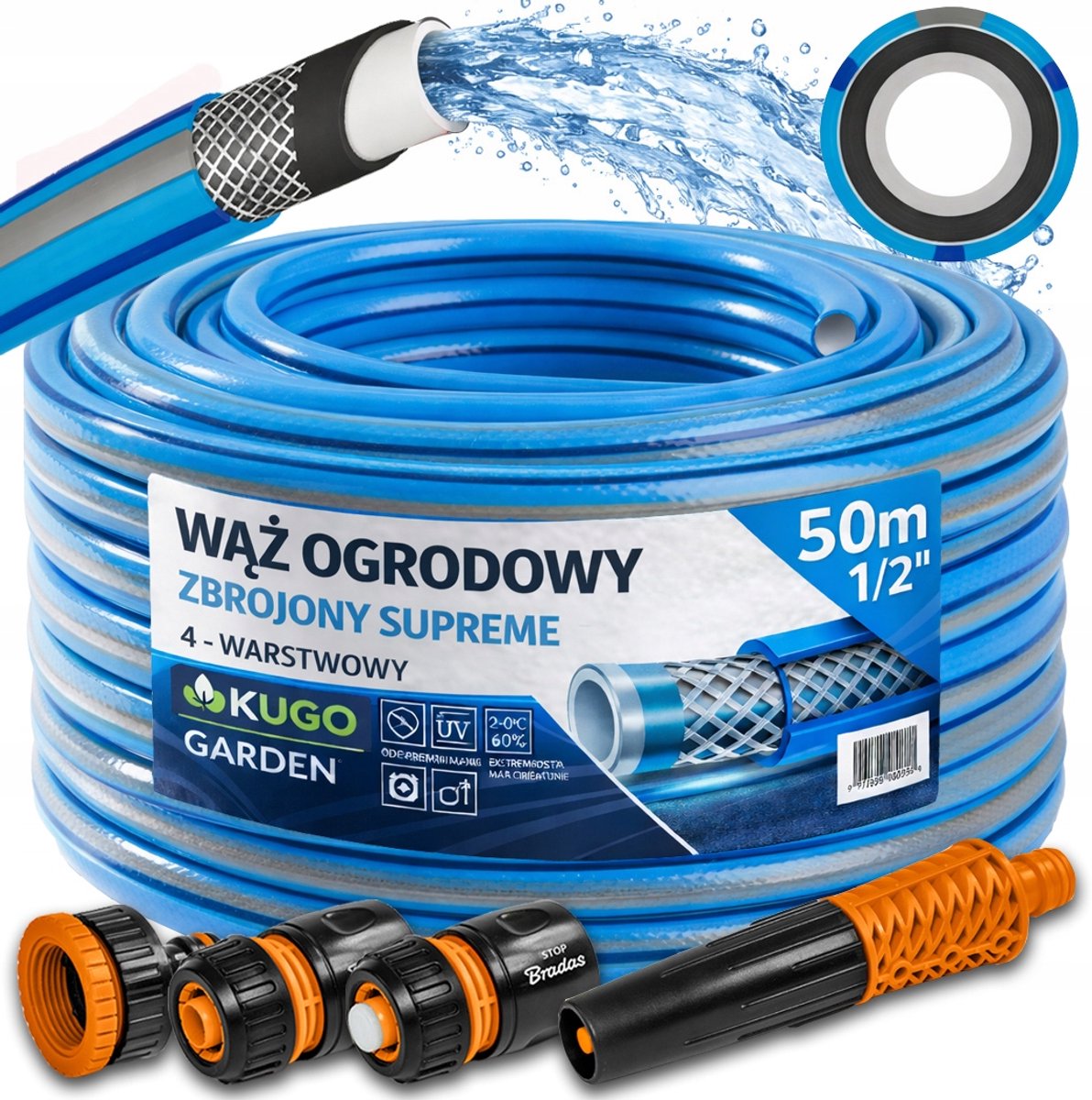 Tuinslang 1/2" 50m 4-laags met Sprueier & Koppelingen Set