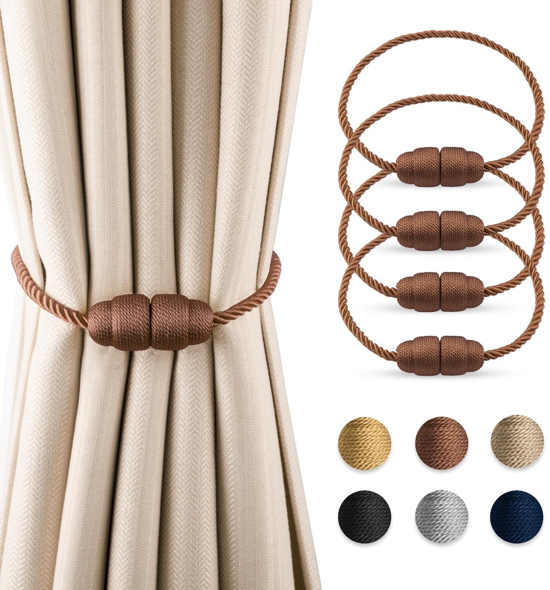 SolidKeus - Set van 4 Magnetische Gordijnhouders van Polyester