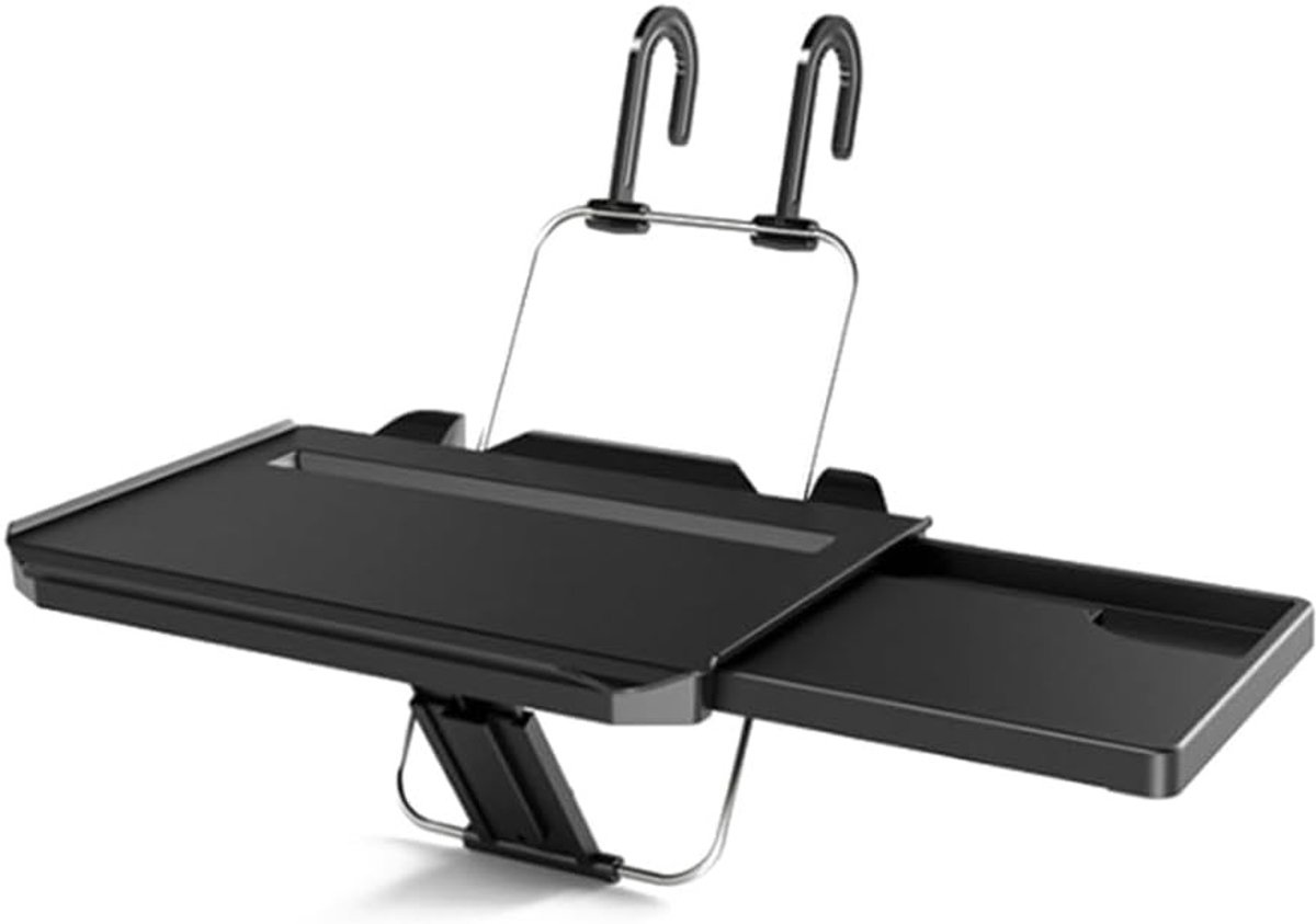 Draagbare werktafel voor achterzitplaatsen met opberglade voor tablets en drinkbekers, ideaal voor eten, schrijven en werken in de auto