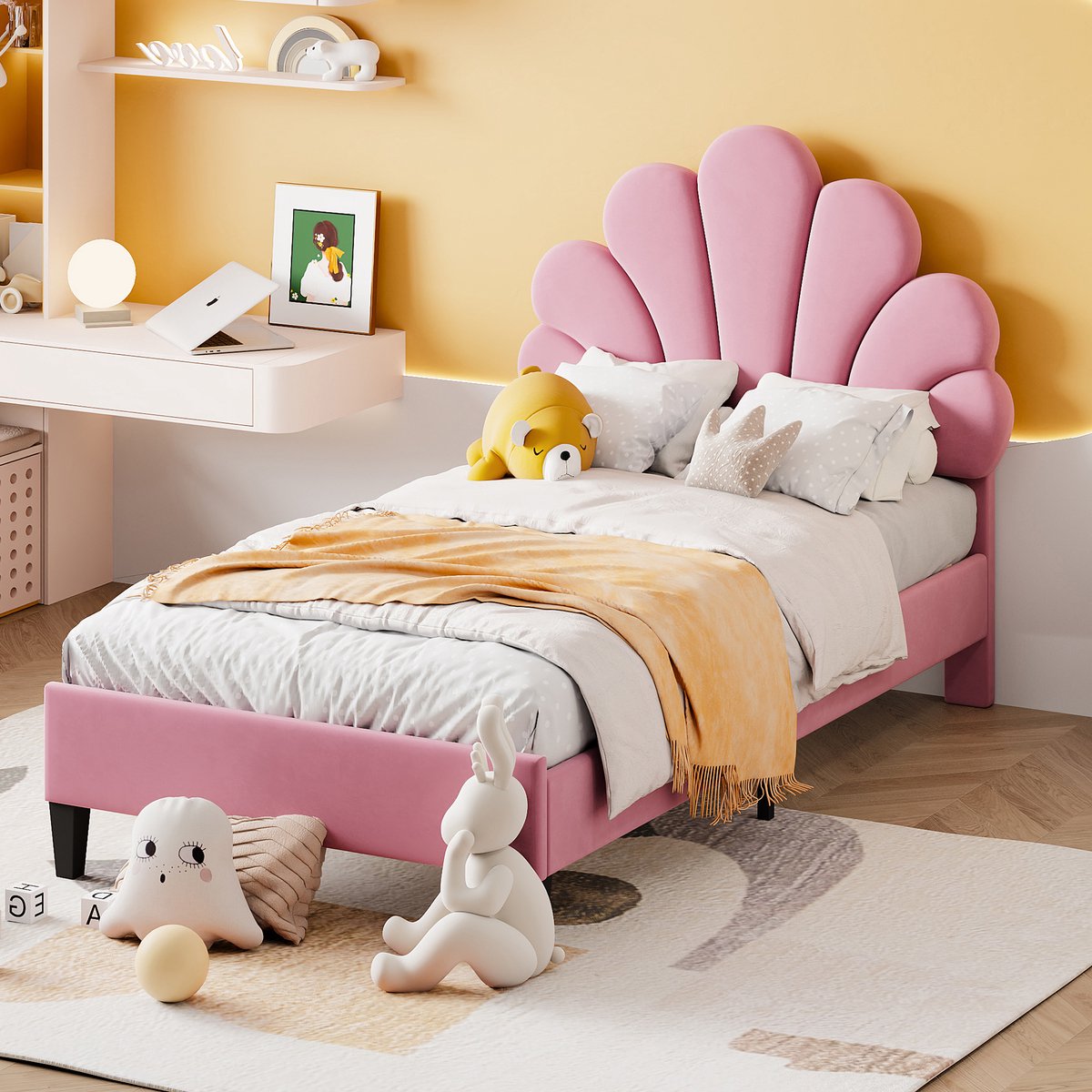 Kinderbed - voor matras 90 x 200 cm - roze - met lattenbodem - afmetingen 100 x 206 x 110,5 cm - matras niet inbegrepen - voor de slaapkamer