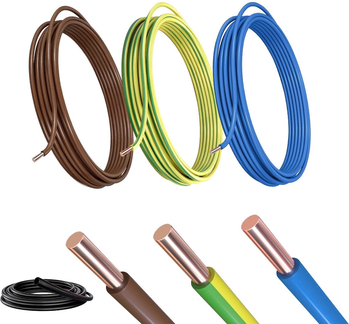 SolidKeus - H07V-U 2,5 mm² Kabelset voor Elektrische Installaties, 3 Kleuren, 30 m
