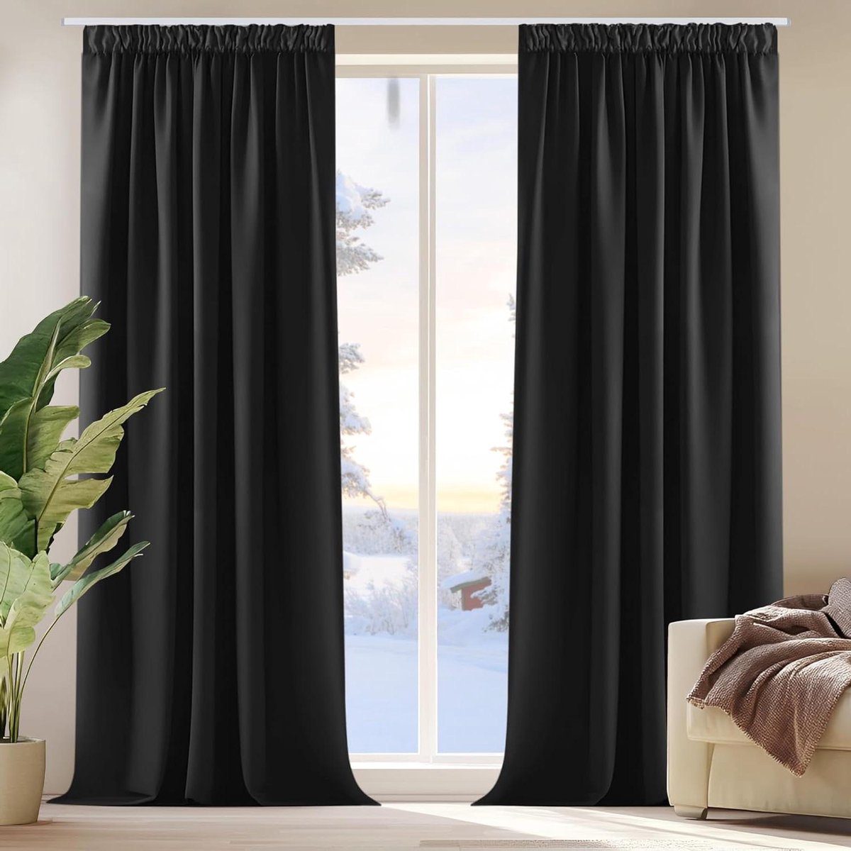 Verduisterende Gordijnen - Raambekleding - Slaapkamer Privacy - Drievoudige Weeftechnologie - 140x220 cm - Zwart