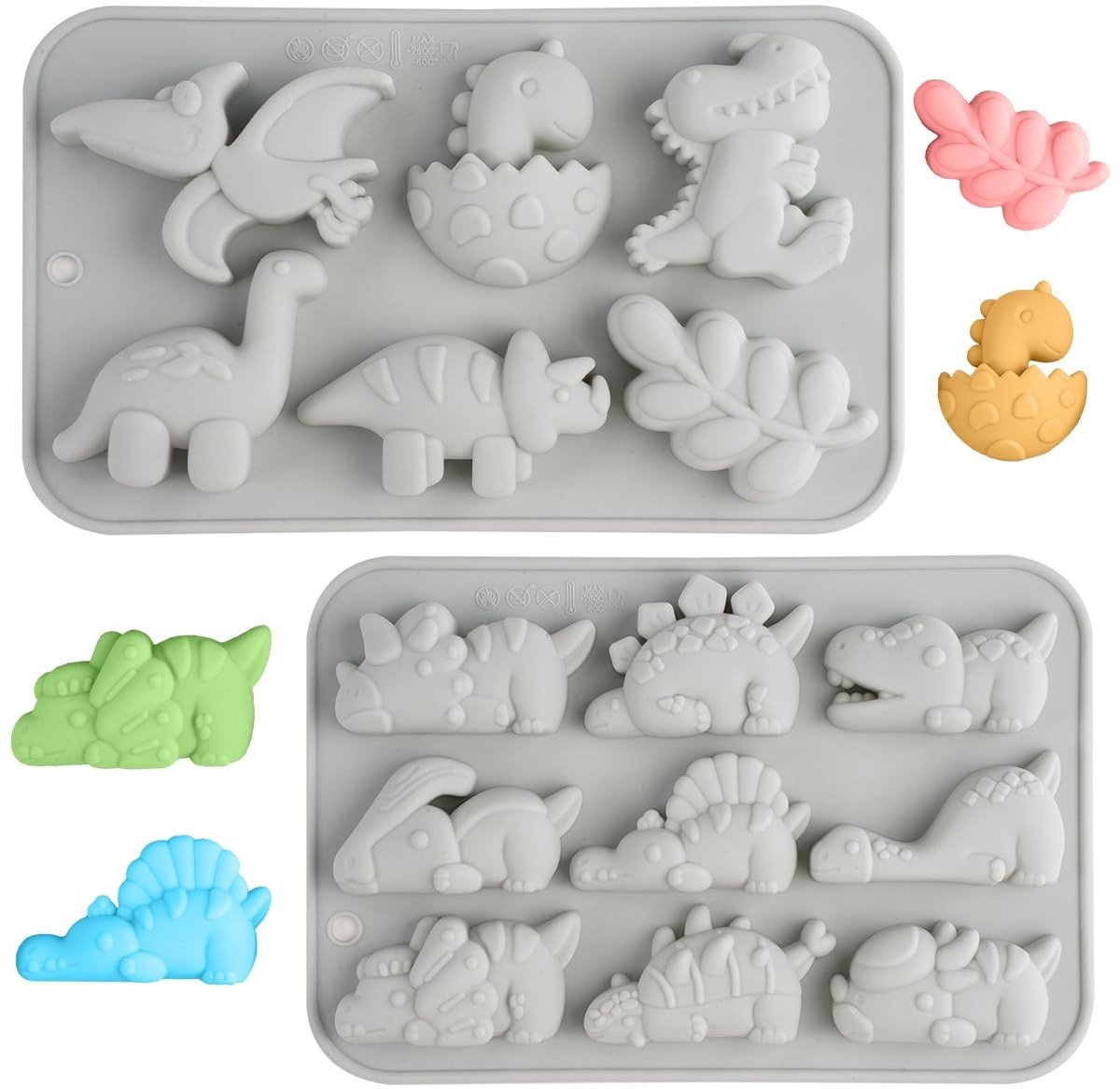 SolidKeus - Set van 2 Siliconen Bakvormen Dinosaurus 6 Caviteiten