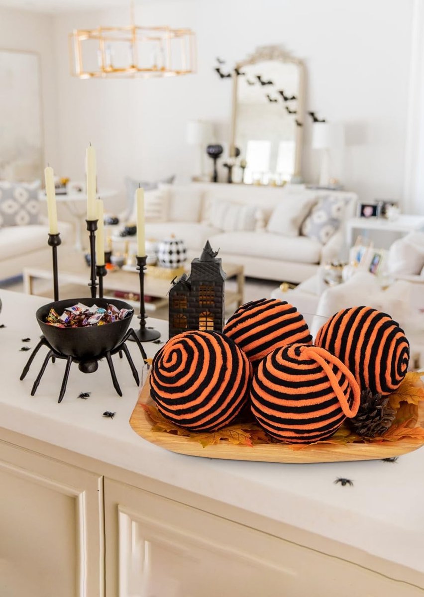 10 cm Zwarte en Oranje Kerstballen Ornamenten, 6 Stuks Grote Decoratieve Garens voor Kerstboom Versieringen en Feestelijke Tafeldecoratie