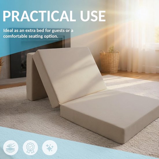 Opvouwbaar Matras - Vouwmatras Logeermatras - Extra Slaapplek Creëren - Afneembare Hoes - 120x195x15 cm - Beige — afbeelding 2