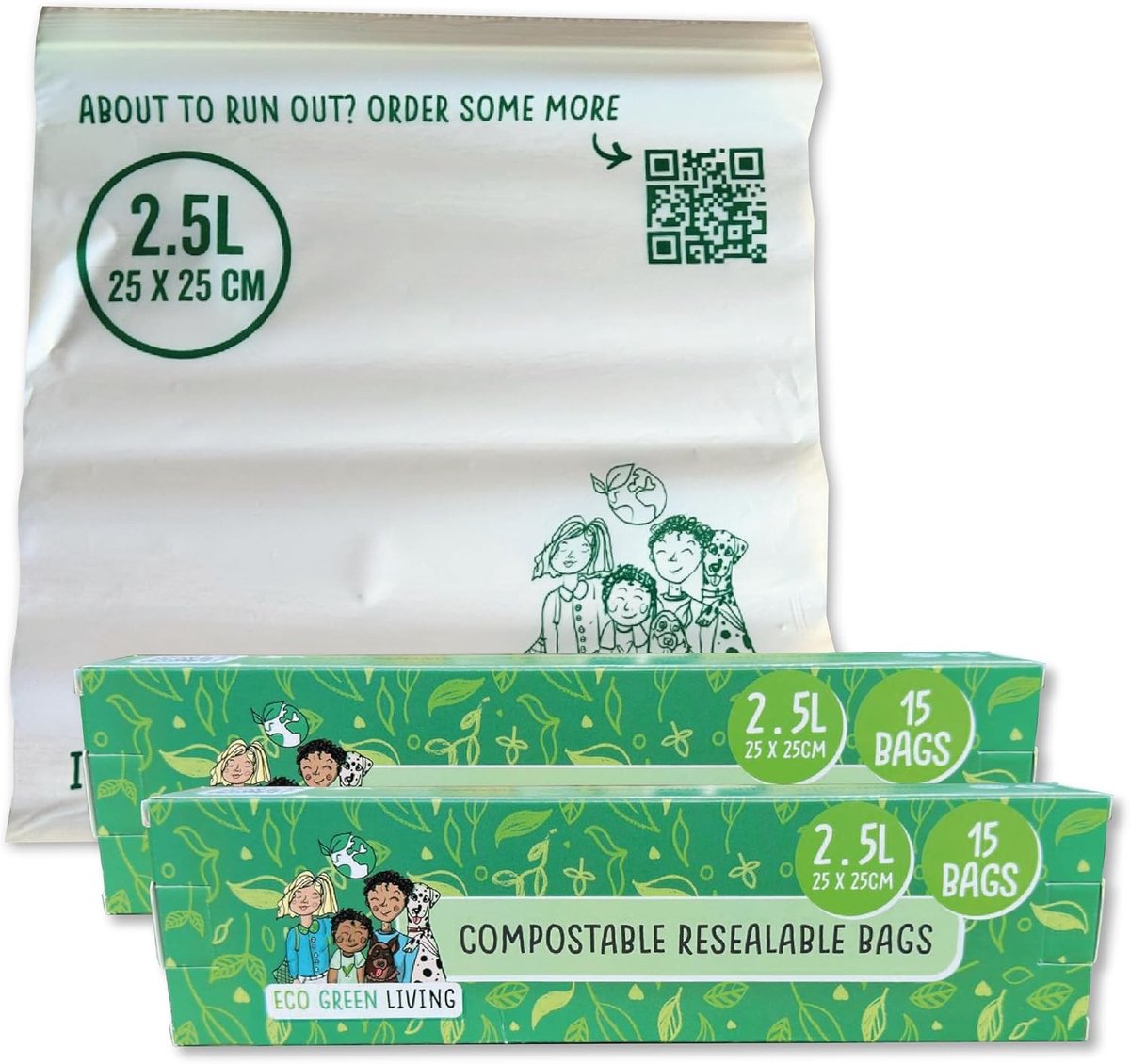 Composteerbare Hersluitbare Zakken - Groen - 25 x 25 cm - 100% Industrieel Composteerbaar - Voor Voedsel en Opslag