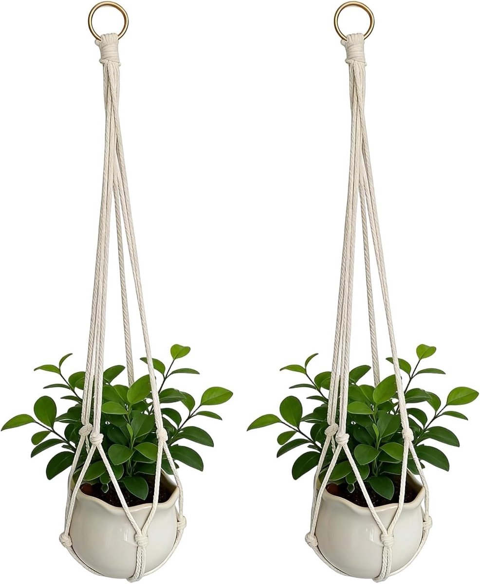 Macramé Plantenhangers - Natuurlijk - 55 cm - Katoenen Touw - Voor Binnen en Buiten