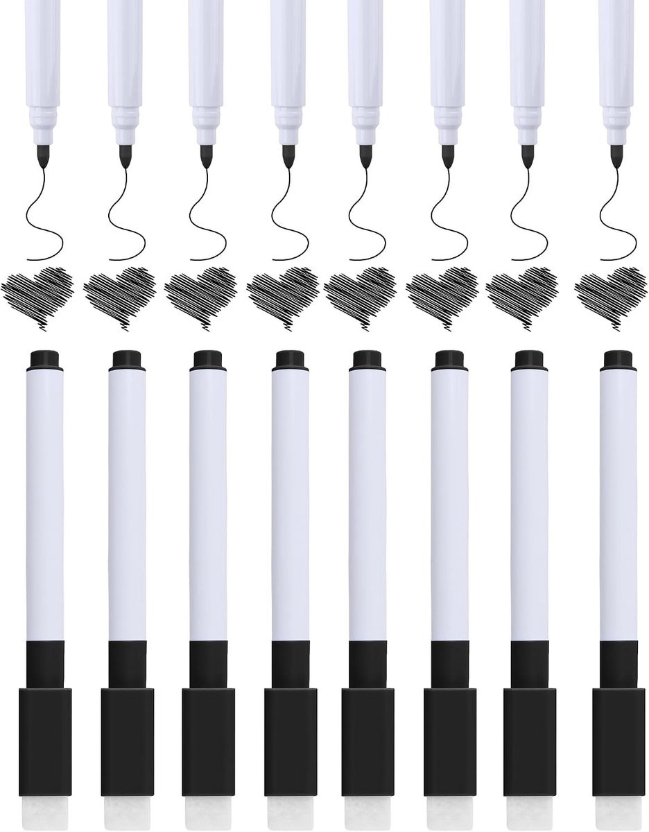 8 Magnetische Whiteboardstiften met Wisser - Fijne Punt, Geurarm en Droog Uitwisbaar voor Kantoor, School en Koelkast - Ideaal voor Creatieve Notities en Presentaties