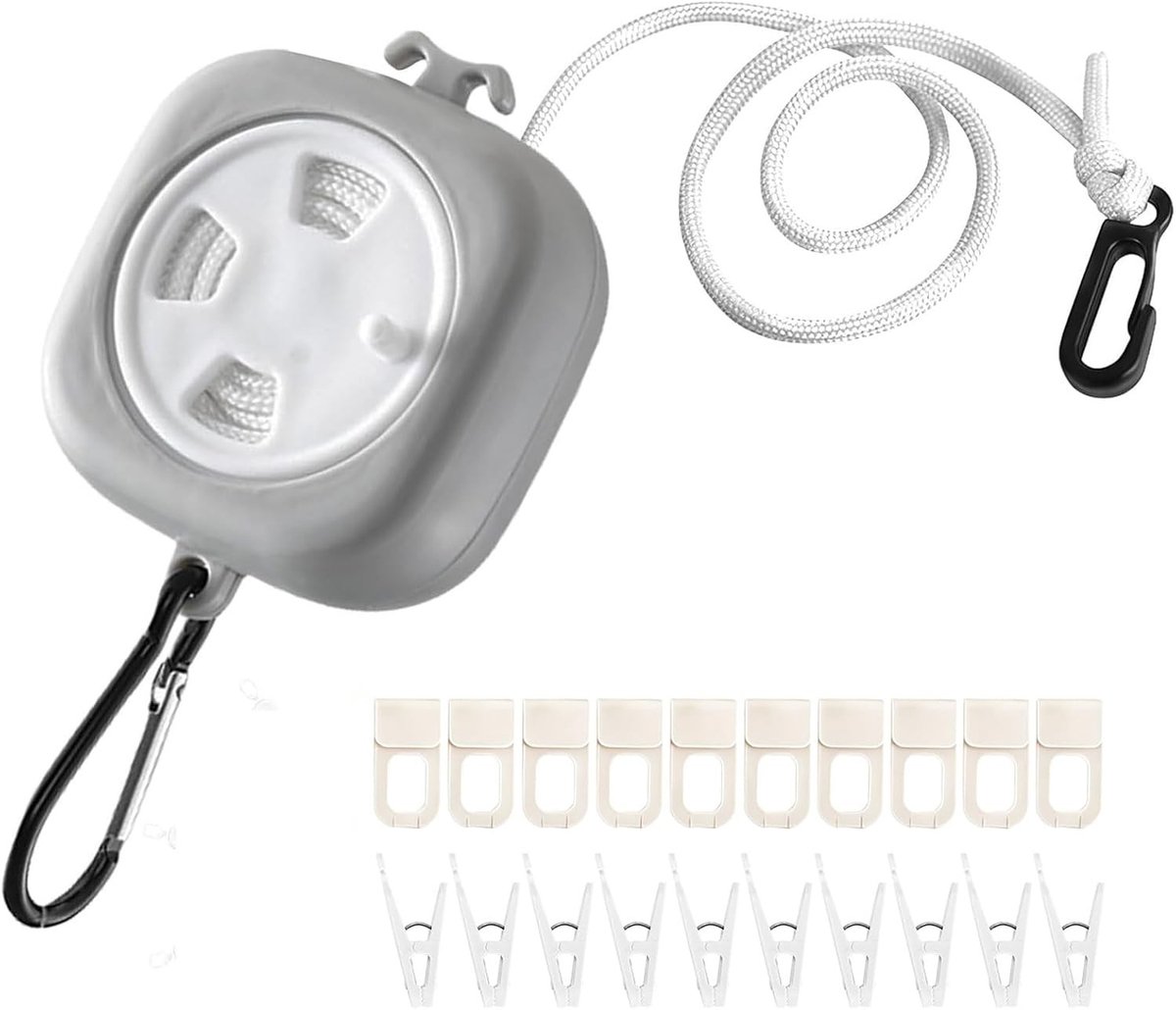 Waslijn uittrekbaar - Wit - 10 meter - Compact en Windbestendig - Voor Outdoor en Reizen