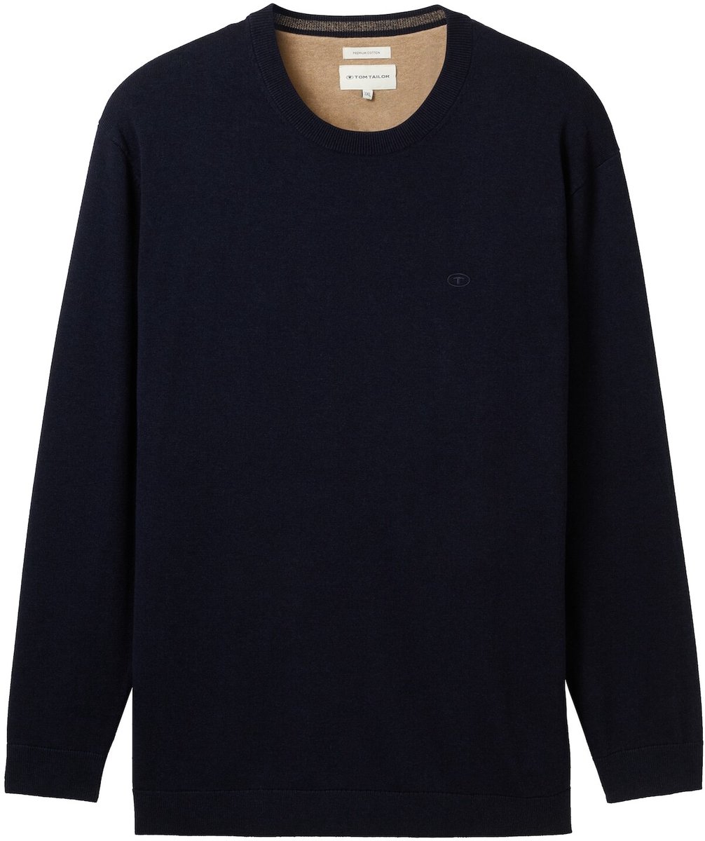Tom Tailor - Plus Size - Gebreide trui met geborduurd logo - Maat 2XL - Knitted Navy Melange