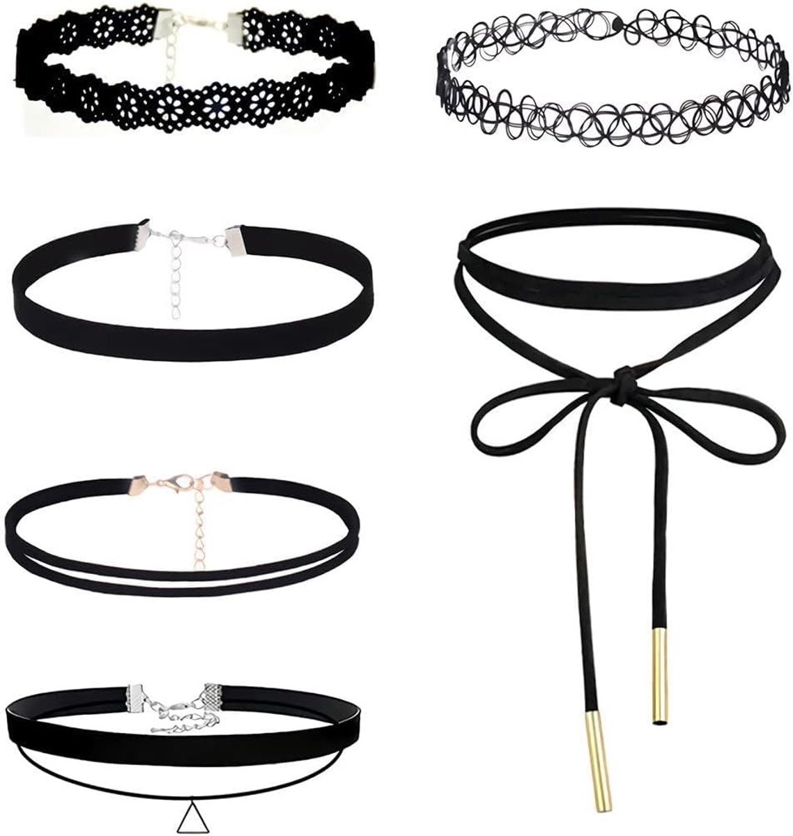 Choker Halskettingen Set voor Vrouwen - Zwarte Leren, Kant en Velours Chokers voor Tieners en Meisjes - Stijlvolle Accessoires voor Elke Gelegenheid