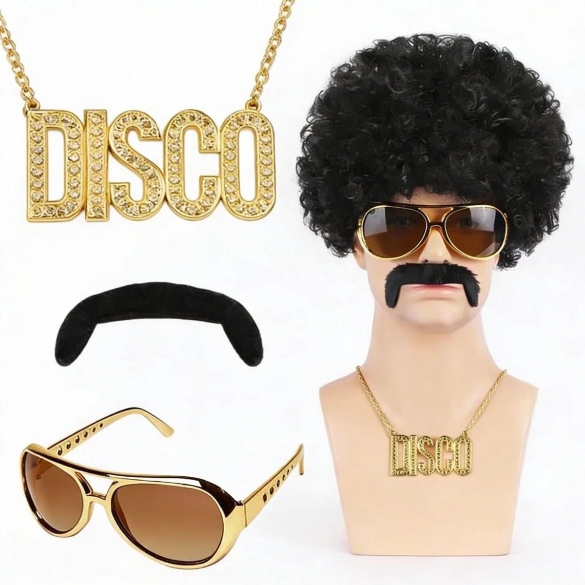 Hip Hop Kostuum met Gouden Ketting voor 80s en 90s Themafeest - Inclusief Accessoires voor Mannen, Vrouwen en Kinderen - 3 Delen
