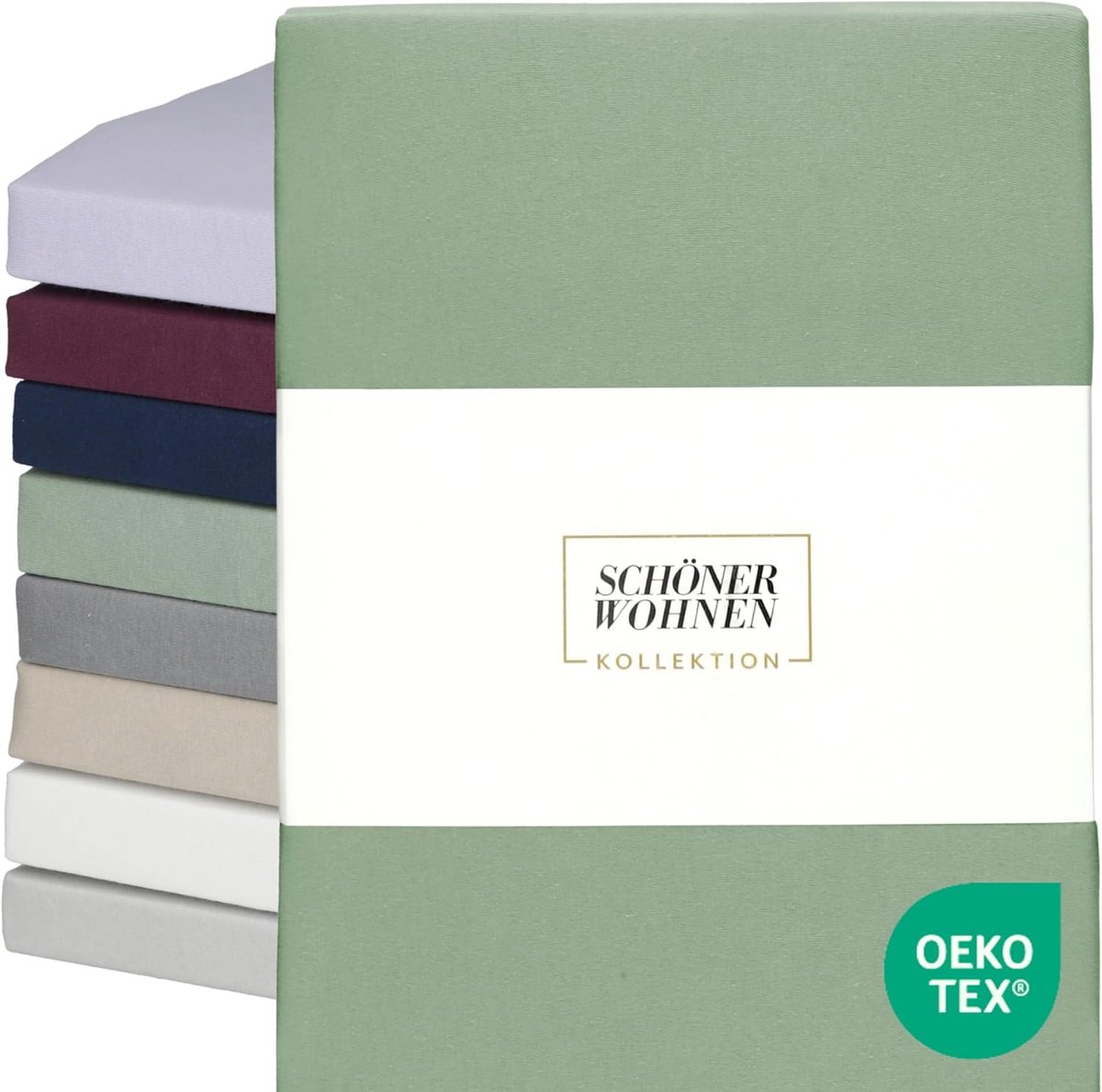 SCHÖNER WOHNEN Hoeslaken 180 x 200 cm groen tot 200 x 200 cm - luxe hoeslaken van jersey-katoen - Öko-Tex-beddengoed - voor matrassen tot 30 cm matrashoogte en boxspringbed - laken kingsize