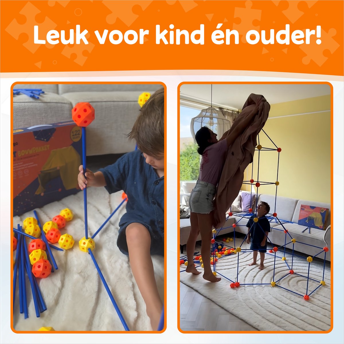 Fort Bouwpakket XXL met 313 Onderdelen - Incl. Opbergzak & E-book - Speeltent - Educatief Speelgoed - Bouwspeelgoed - Hut Bouwen — afbeelding 5