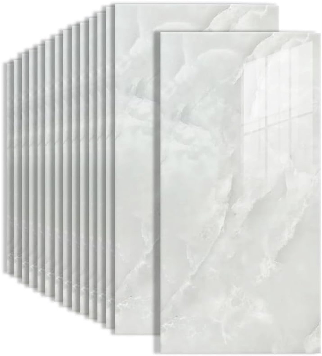 15 zelfklevende tegels, keukenmarmer, 60 x 30 cm, lichtgrijs | Waterdicht, wandpanelen, zelfklevend voor keukenachterwand, badkamer, woonkamer, wandtegels