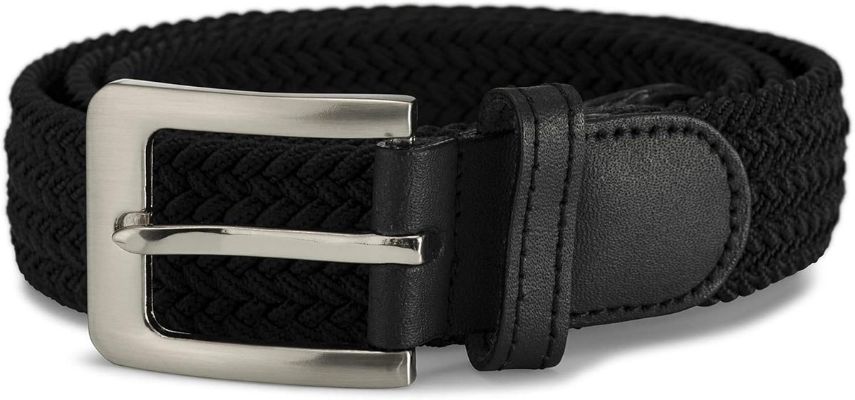 32 mm elastische stretchriem, gevlochten elastische riem met zilverkleurige rechthoekige gesp, verkrijgbaar in 5 kleuren, maten Small - 3XL