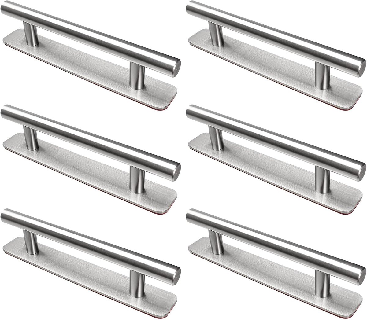 Set van 6 zelfklevende roestvrijstalen meubelgrepen - Zonder boren - Voor keukenkastjes, schuifdeuren, balkondeuren, ramen - 128 mm - Zilverkleurig