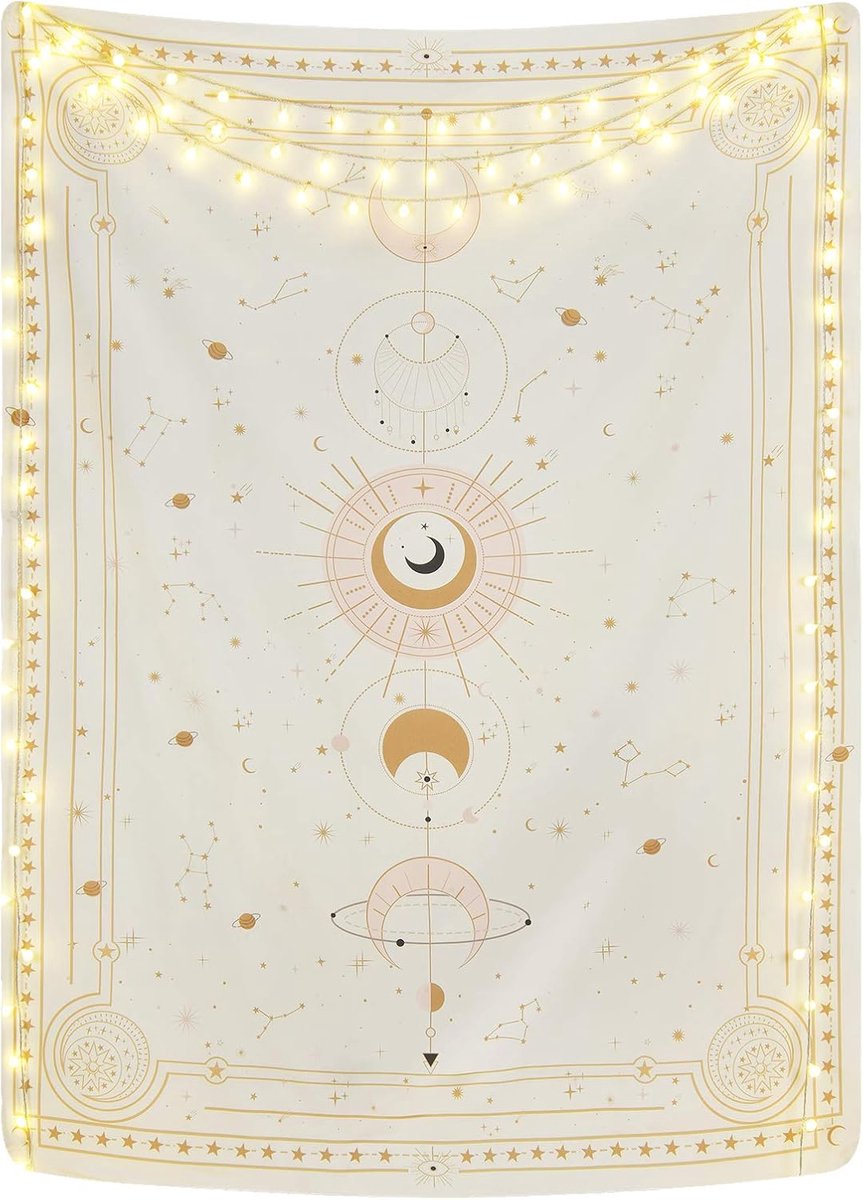 Maan Star Tapestry, Gouden Constellatie Psychedelische Muur Opknoping Muur Art Tapestries Woondecoratie voor Slaapkamer Woonkamer, 59,1x51,2 Inch (150x130cm)